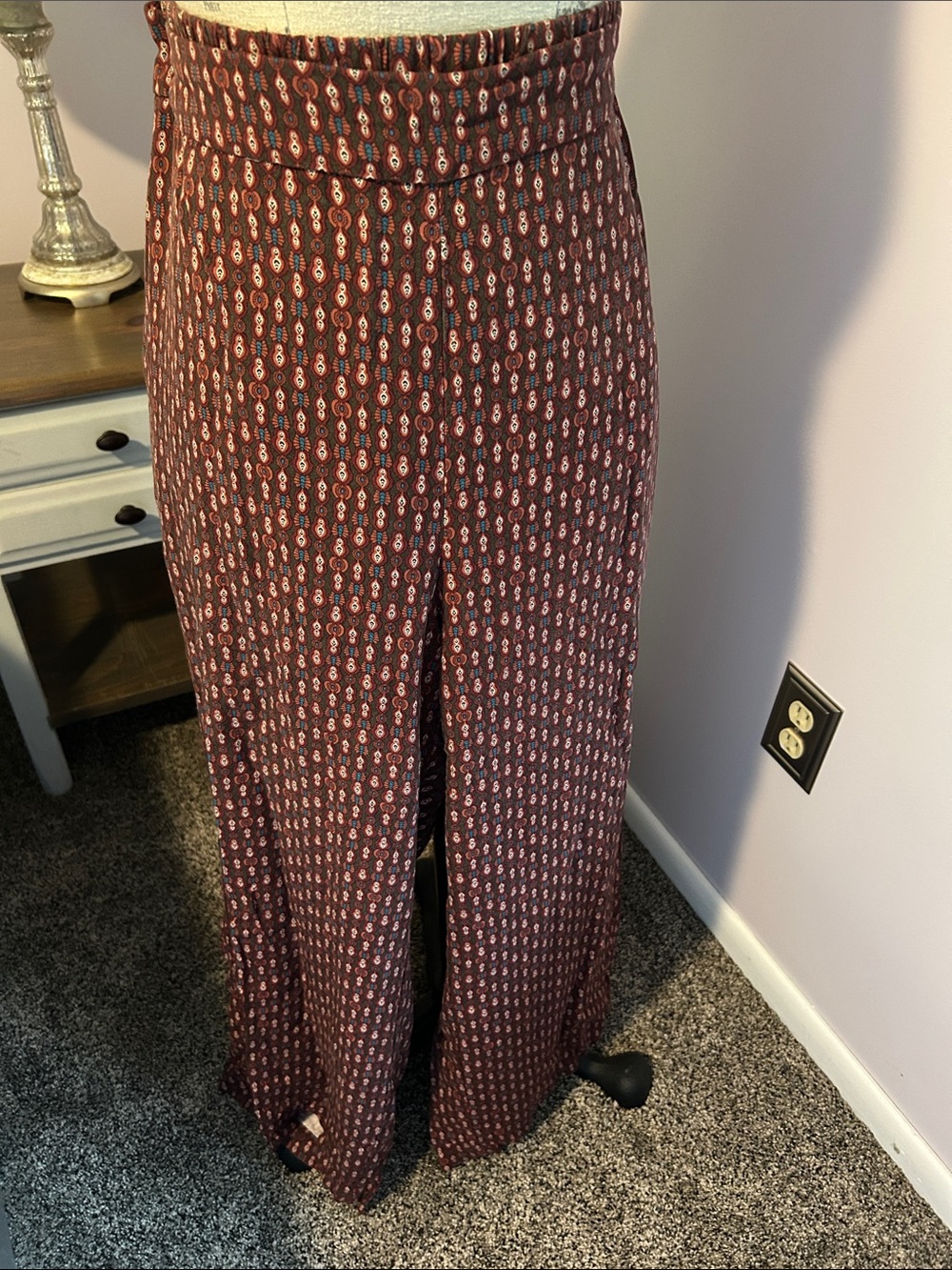 Women's Maroon Patterned Palazzo Pants